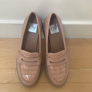 Pale pink patent leather loafers